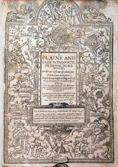 Frontispiece from A Plaine and Easie Introduction to Practicall Musicke by Thomas Morley, Detail, 1597 by English School
